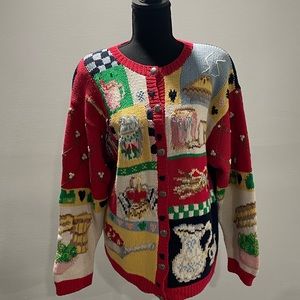 Vintage Eagle’s Eye Cottage Chunky Knit Granny Sweater Cardigan 90s Large